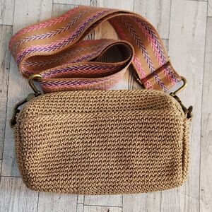The Sak Tan and Pink Crossbody Bag with Textured Weave
